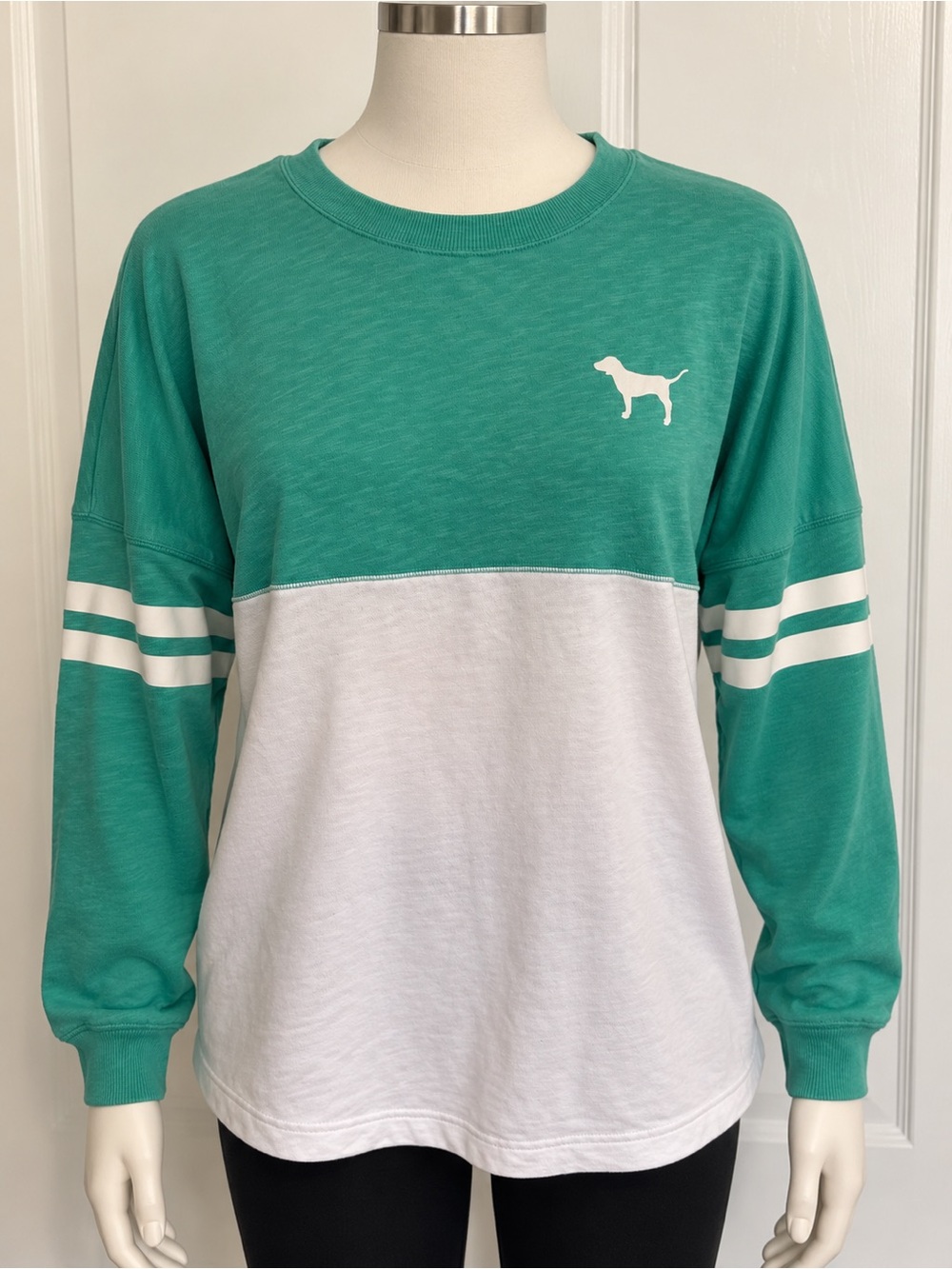 Victoria's Secret Teal and White Colorblock Crewneck Sweater